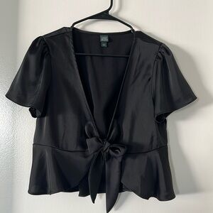 Wild Fable black satin wrap tie cover up size M